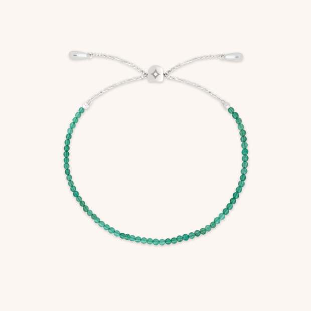 Agate May Beaded Birthstone Bracelet in Solid White Gold