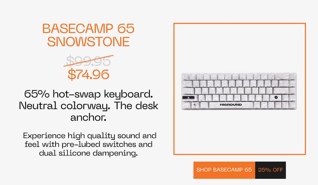Basecamp 65 Snowstone Keyboard Higround Sale