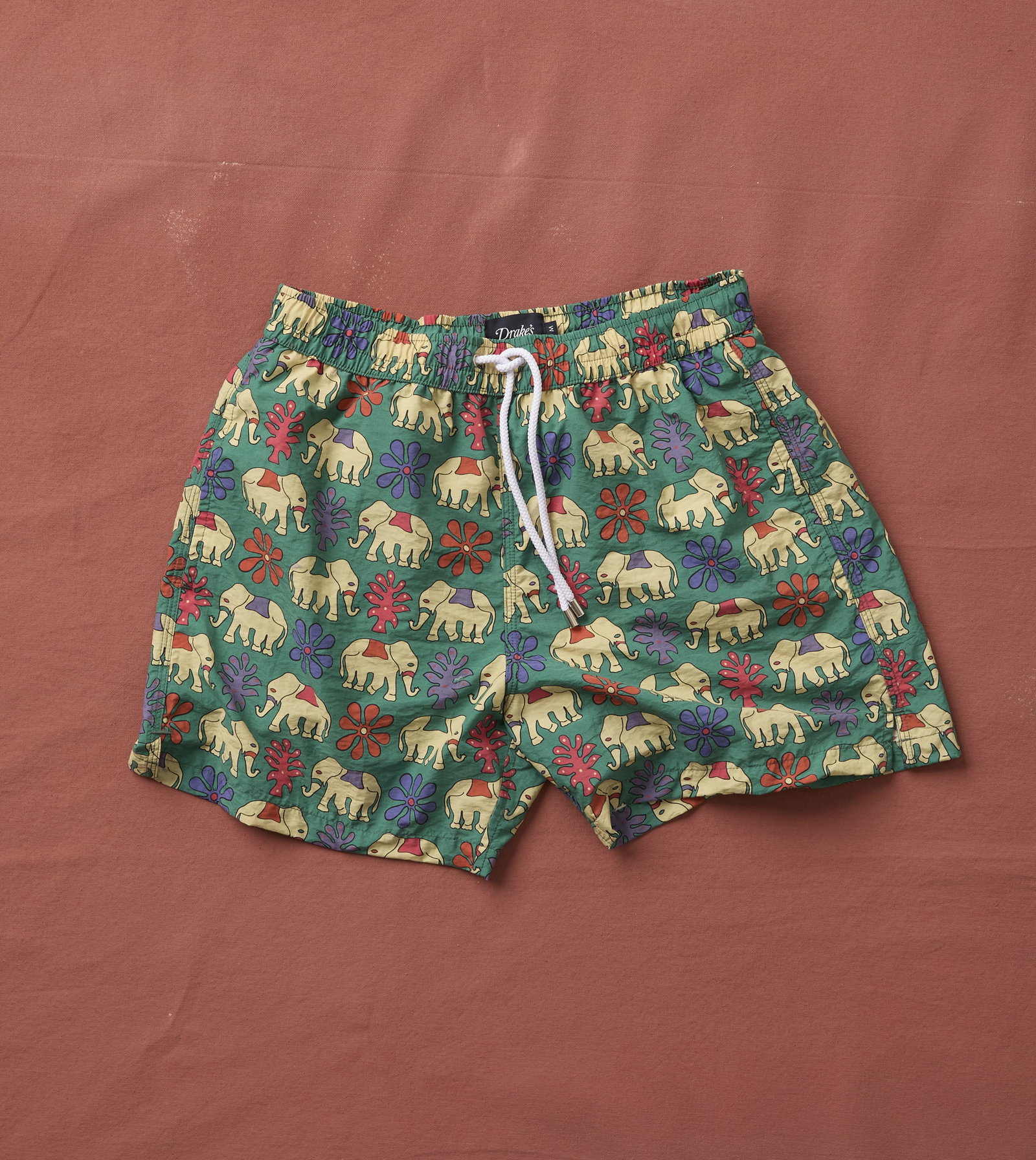 Image of Elephant Print Nylon Drawstring Swim Shorts