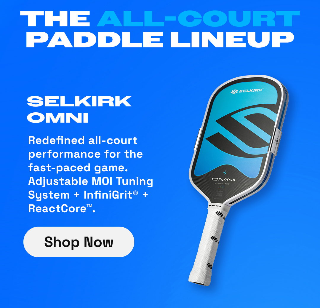 Selkirk OMNI. Redefined all-court performance for the fast-paced game. Adjustable MOI Tuning System + InfiniGrit + ReactCore.