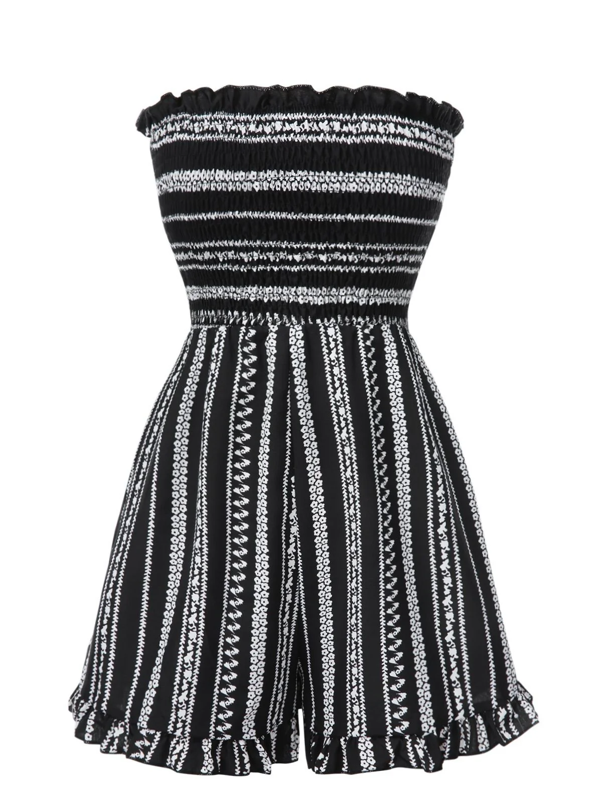 [Pre-Sale] Black 1970s Boho Striped Strapless Romper