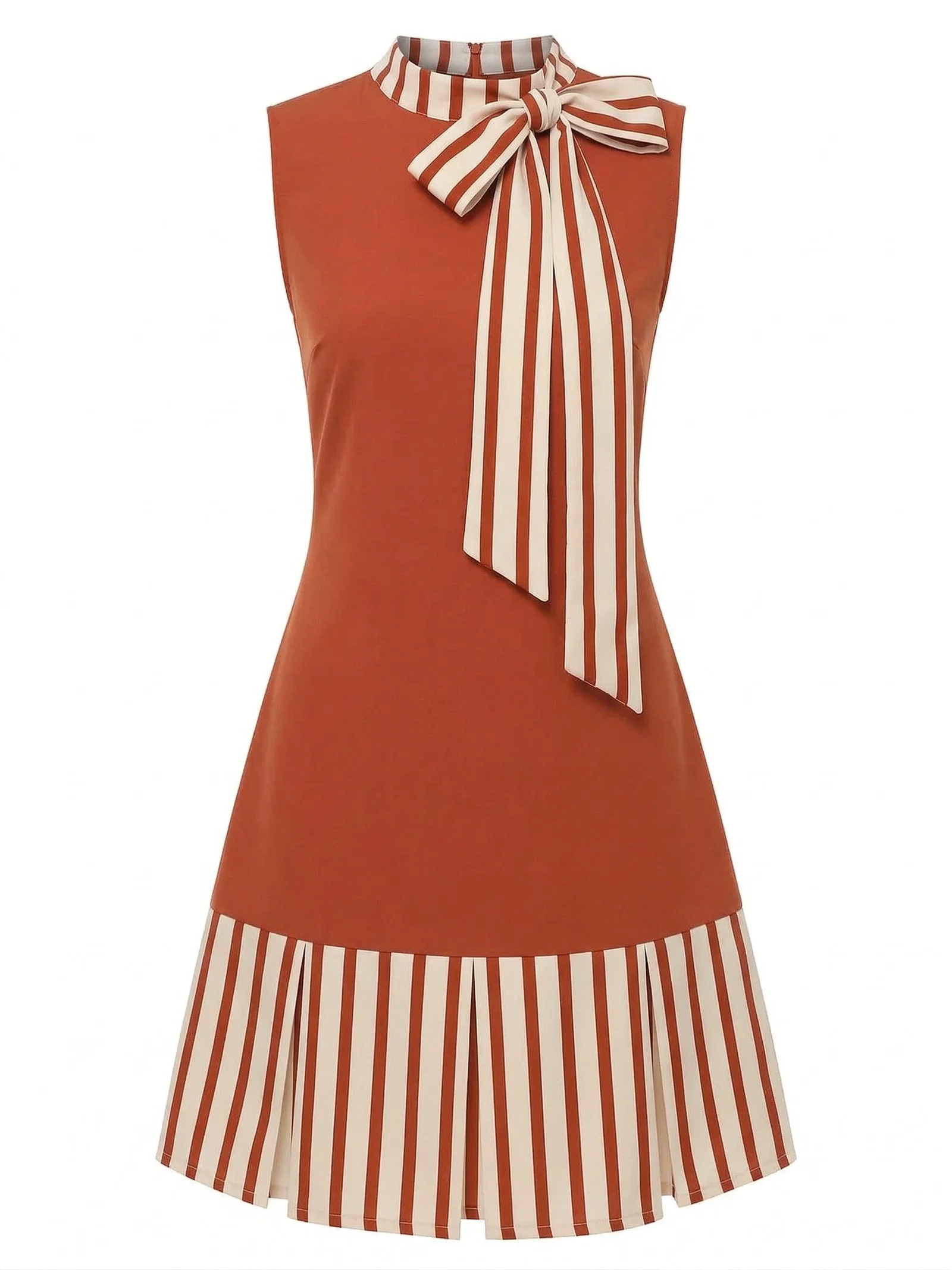 [Pre-Sale] Red 1960s Stripe Crew Bowknot Sleeveless Dress