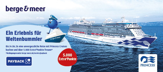 Payback 5.000 Extra Punkte für eine Reise mit Princess Cruises, Bild von einem Princess Schiff auf hoher See.