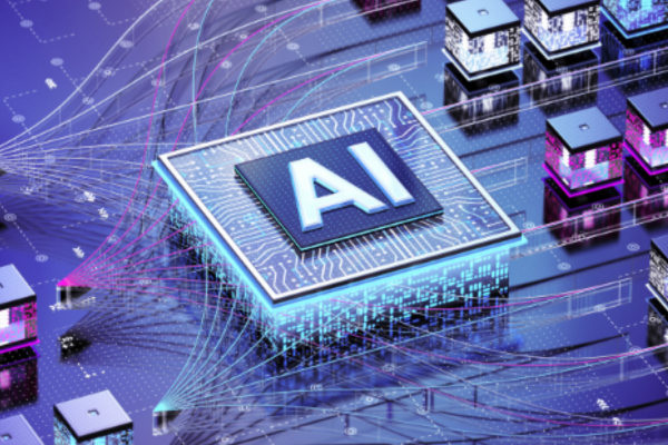 Computer circuit board with "AI" on it