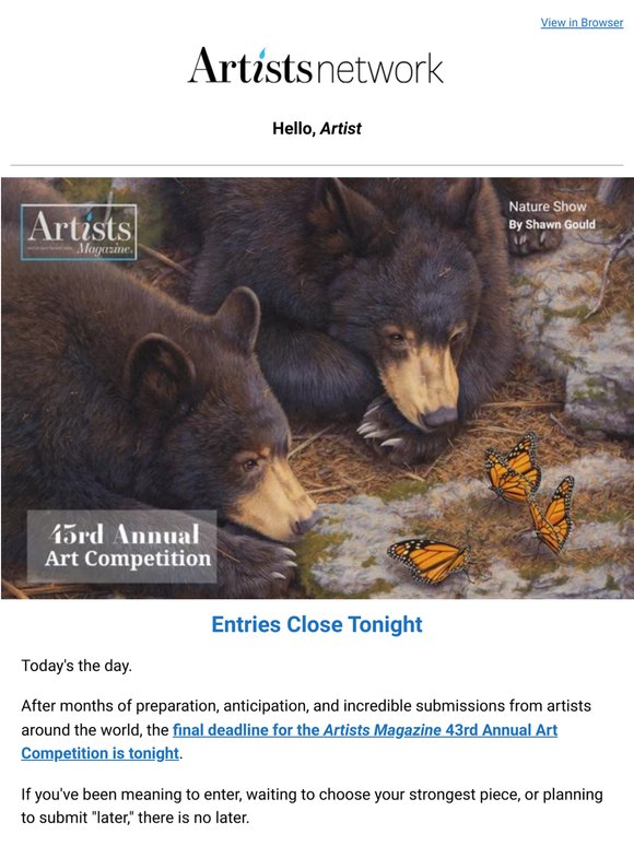 Final Hours to Enter THE Art Competition of the Year