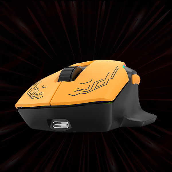 Helios mouse with flame and motion effects representing speed