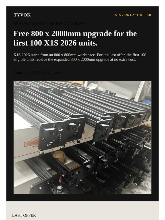 Last Offer: Free 800 x 2000mm Upgrade for X1S 2026