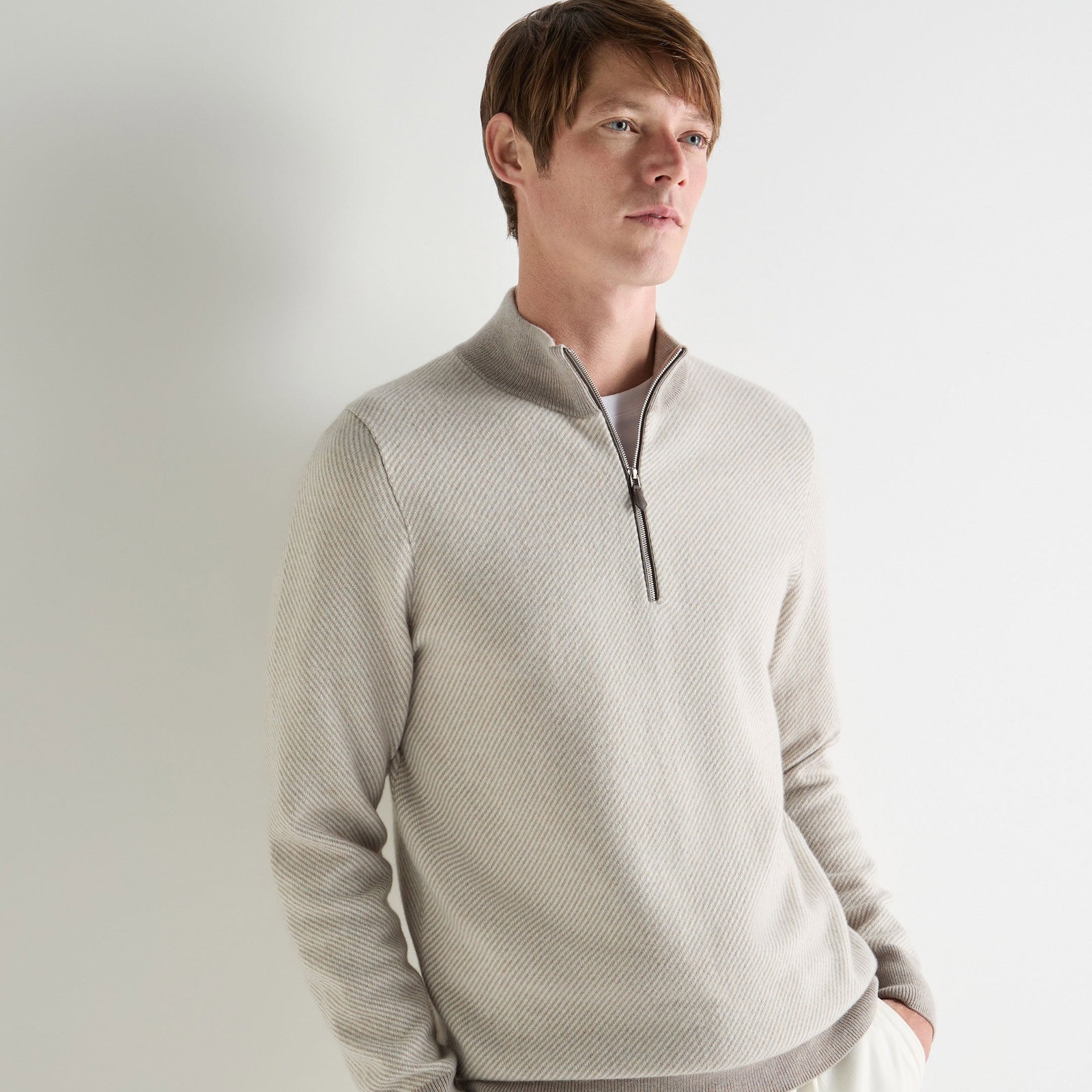 Men's Temple Jacquard Half Zip Cashmere Jumper