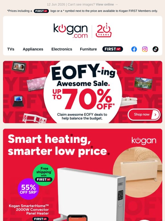 EOFY heater deal 🔥 Kogan 2000W Convector Heater ONLY $74.99 (55% OFF standard retail price)