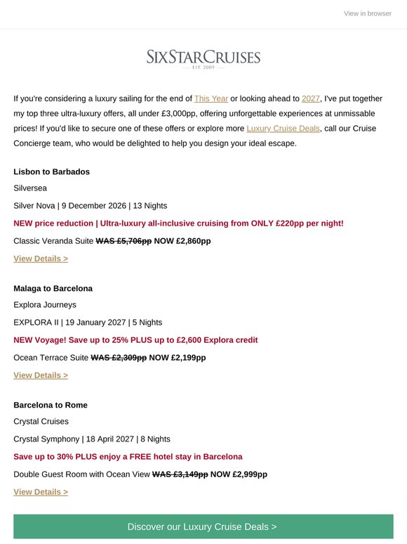 Ultra-Luxury Cruises for LESS THAN £3,000pp!