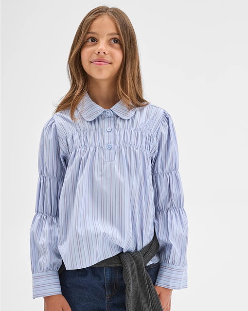 Long sleeve ruched pinstripe shirt