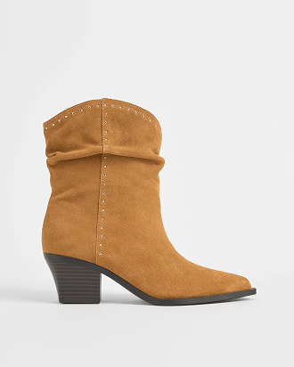 Genuine suede leather studded ankle boot