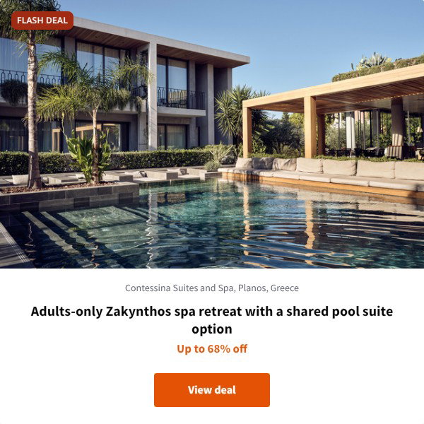 Adults-only Zakynthos spa retreat with a shared pool suite option