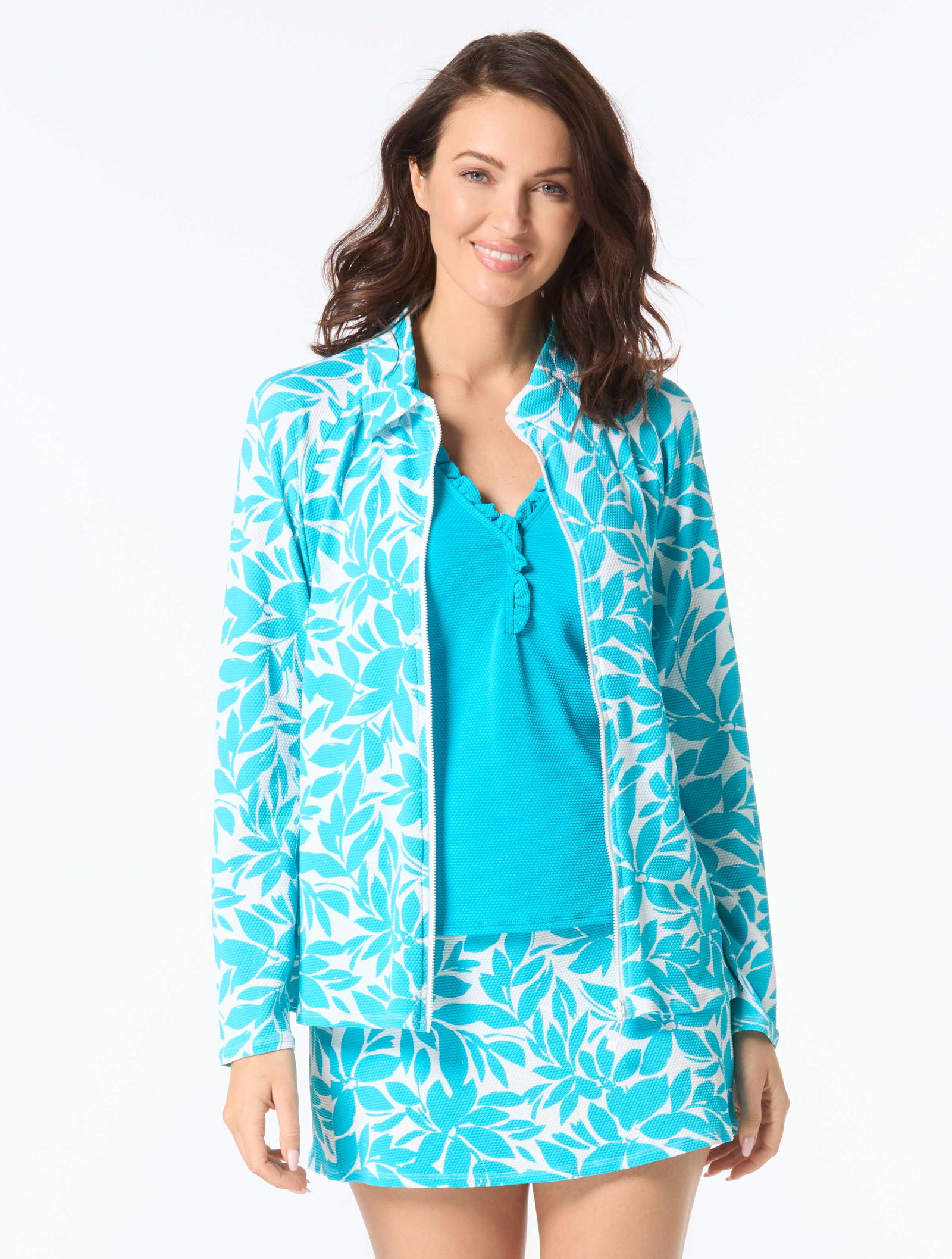 Image of Beach House Karen Textured Zip Front Rash Guard - Key West