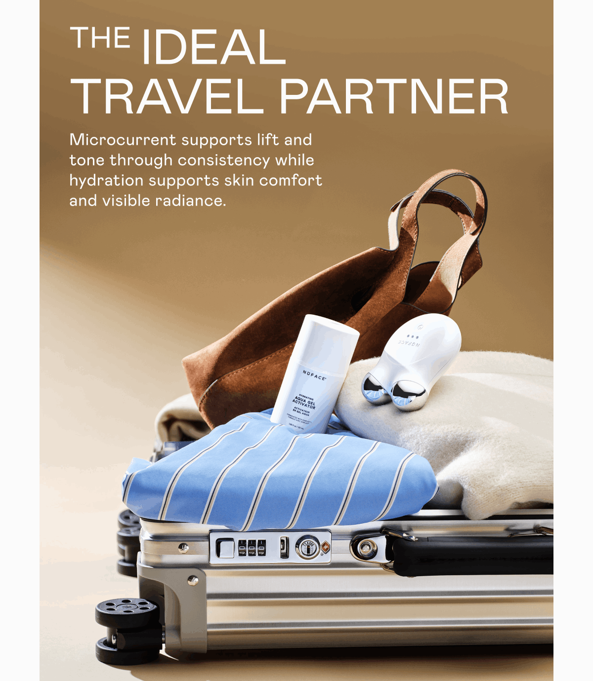 The Ideal Travel Partner - Microcurrent supports lift and tone through consistency while hydration supports skin comfort and visible radiance.