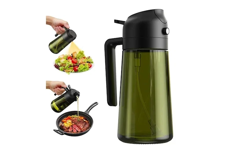 2-i-1 Oljespray & Dispenser – Mörk Glasflaska för Matlagning & Grillning