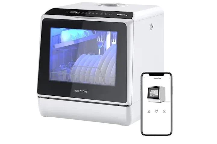 BlitzHome APP Mini Dubbel vatteninloppsdiskmaskin Bordsdiskmaskin Diskmaskin