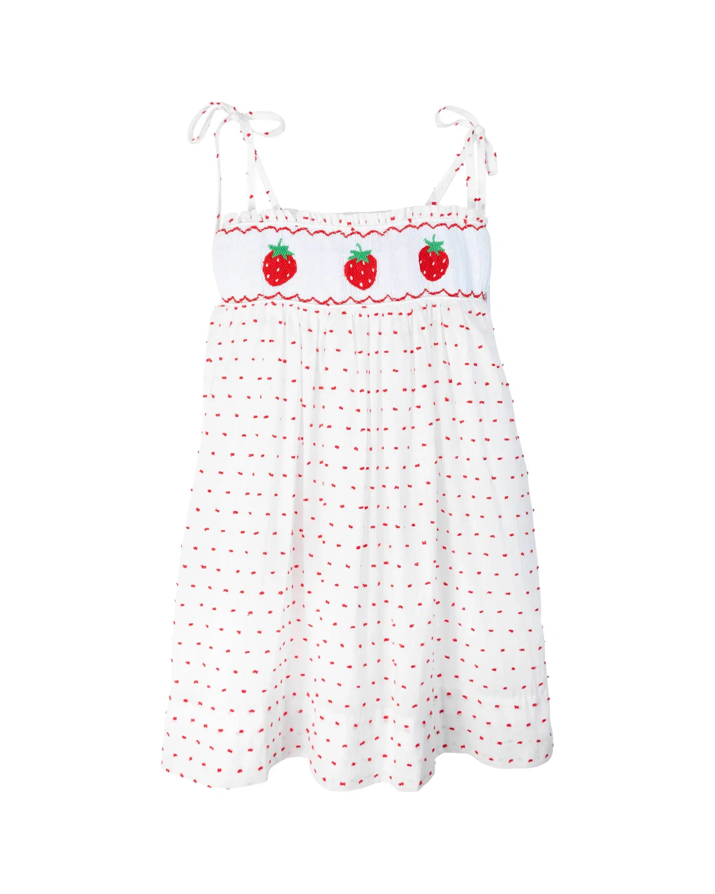 Image of Strawberries Smocked Swiss Dot Dress
