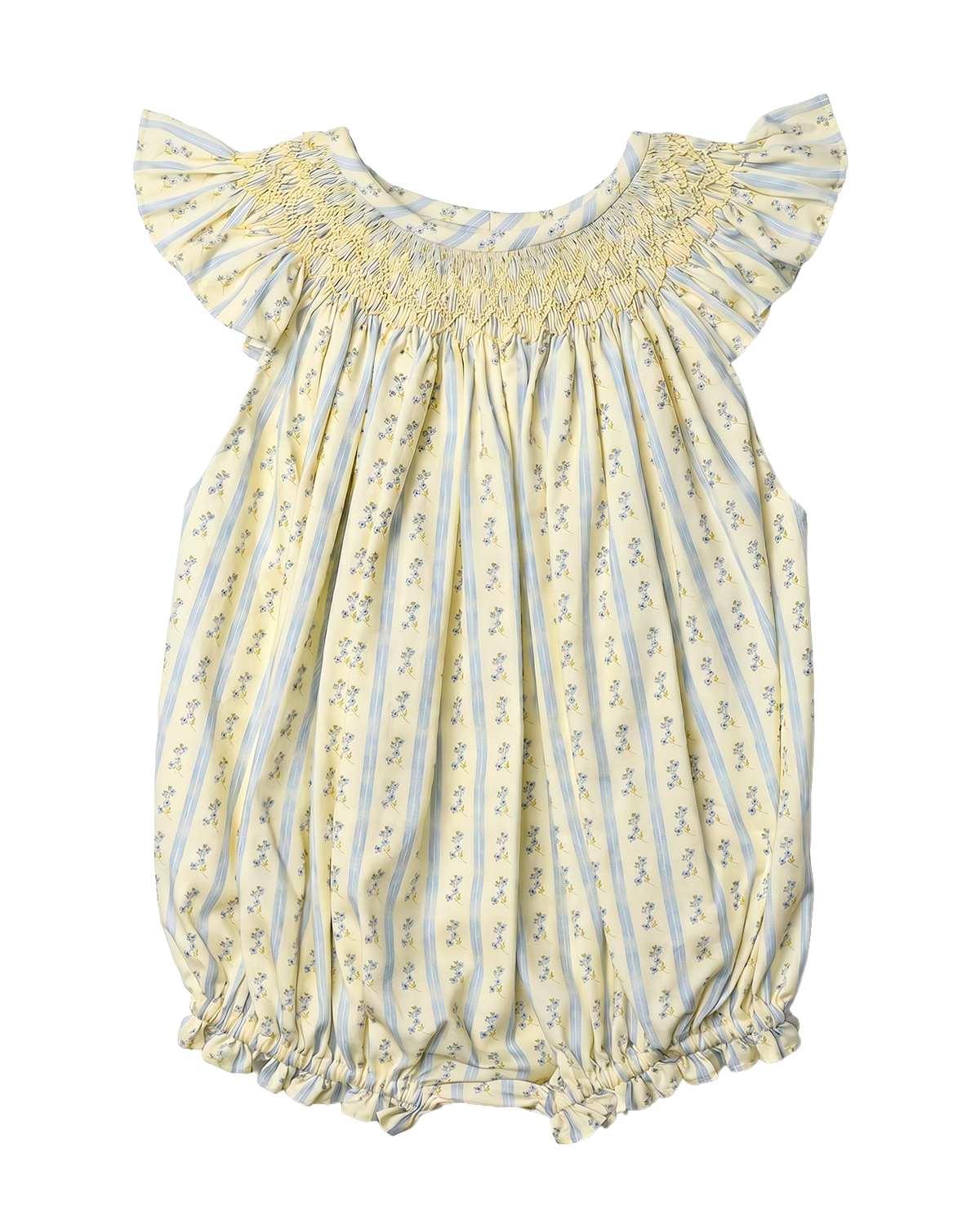 French Blue Petite Flowers Smocked Angel Sleeve Bubble