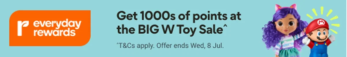 TOY SALE | Get 1000s of points at the BIG W Toy Sale ^ | T&Cs apply. Offer ends Wed. 8 Jul.