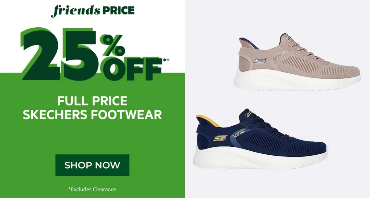 25% off full price skechers footwear