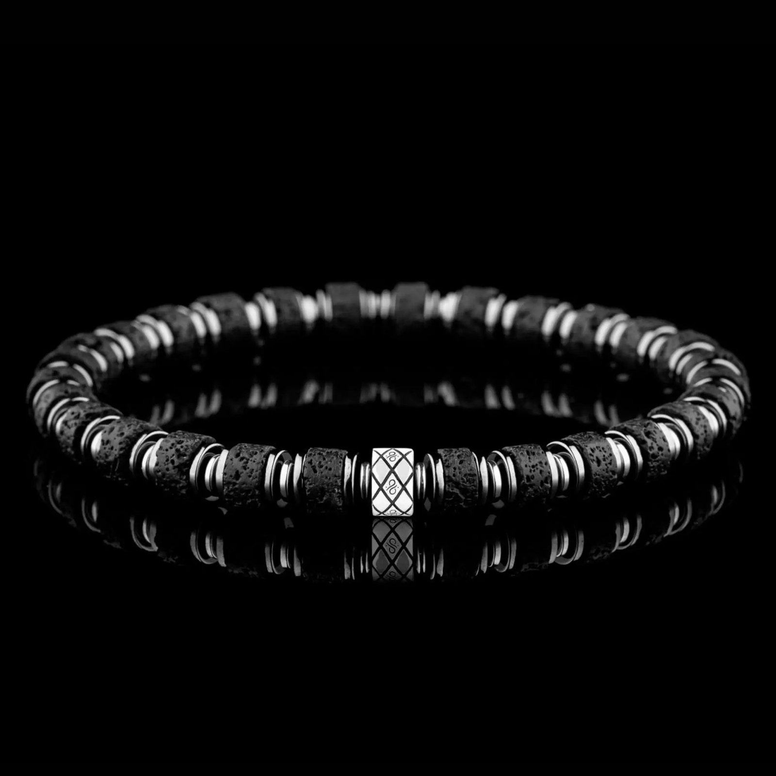 Lava Bracelet IV, matte 6mm volcanic stone beads with silver detail