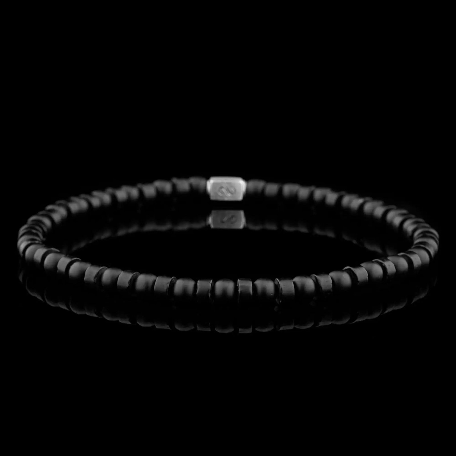 Black Agate Bracelet VI, double row of matte 4mm black agate beads