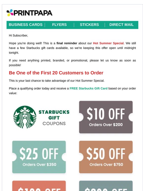 Final Hours: Starbucks Gift Cards Still Available