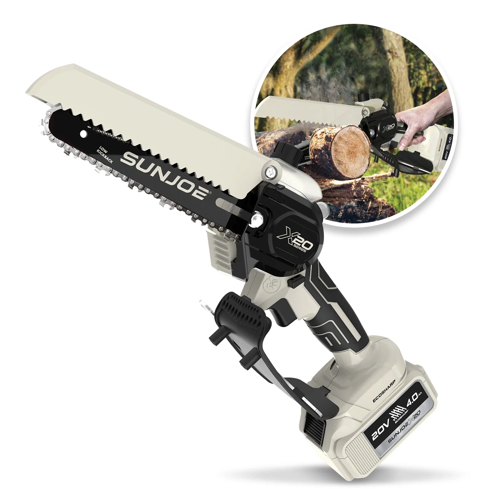 Image of SUN JOE 20-Volt ECOSHARP Cordless X20 Handheld Pruning Saw | 6-inch | W/ 4.0-Ah Battery + Charger