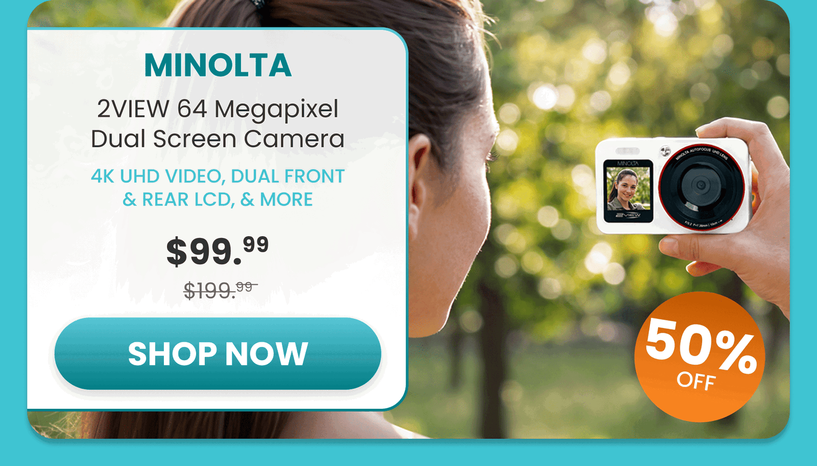 Minolta 2VIEW 64 Megapixels Dual Screen Camera /4K UHD video, dual front & rear LCD, & more