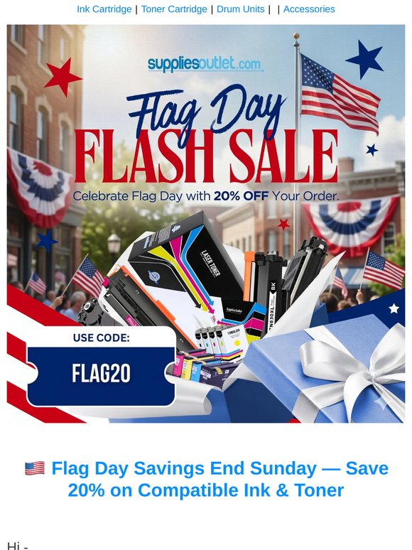 Save 20% on all compatible ink & toner cartridges with code FLAG20.