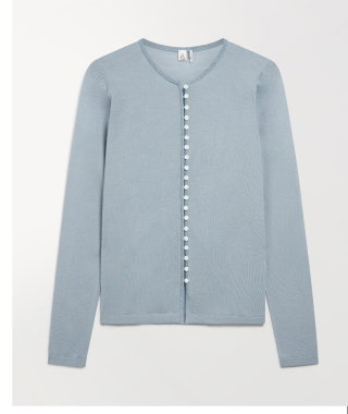 Superfine Merino Button Front Top in Ash Blue