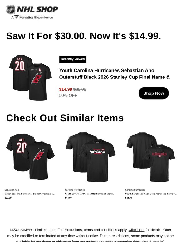 Savings Alert: Youth Carolina Hurricanes Sebastian Aho Outer...