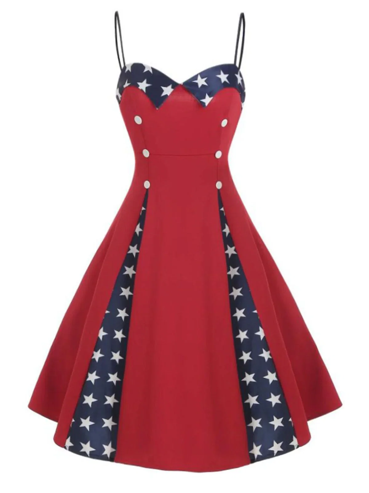 [Pre-Sale] Red 1950s Stars Patchwork Strap Dress