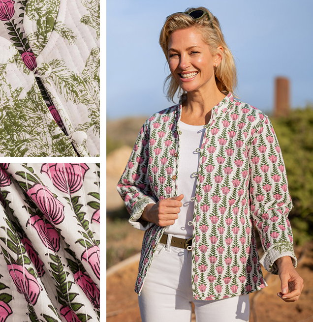Ladies Cotton Reversible Jungle Print Quilted Jacket