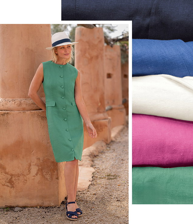 Ladies Linen Button Shift Dress