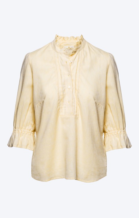 Ladies Frilled Three Quarter Sleeve Linen Shirt