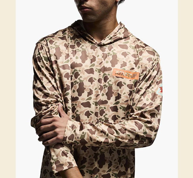 Unisex Long Sleeve Hoodie in Duck Camo lifestyle image