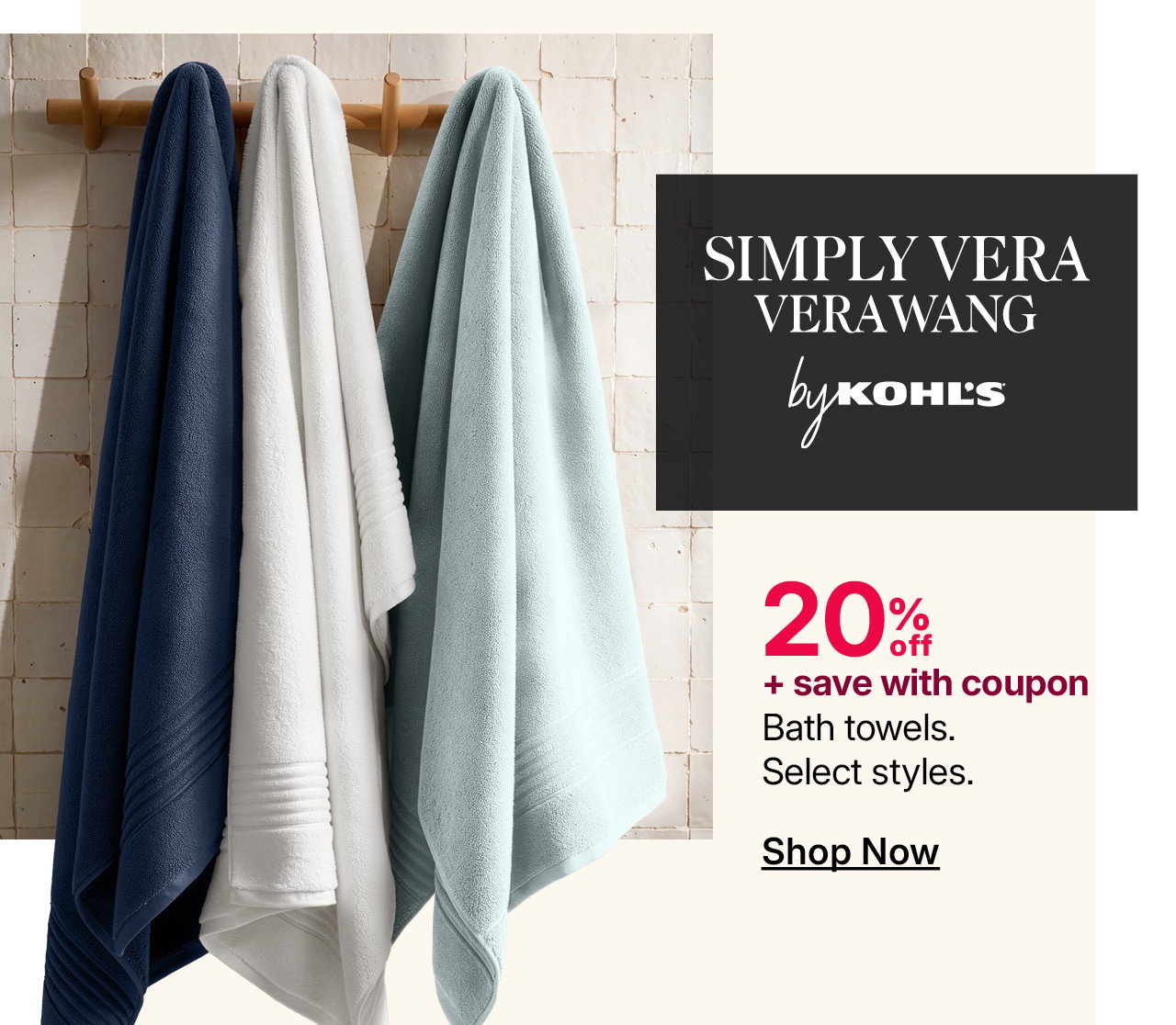 20% off bath towels, featuring simply vera vera wang by kohl's
