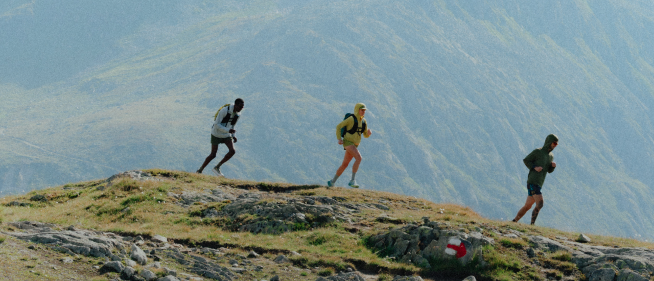 A group of runners wearing their Sunshield™ products in the mountains.