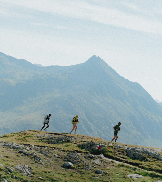 A group of runners wearing their Sunshield™ products in the mountains.