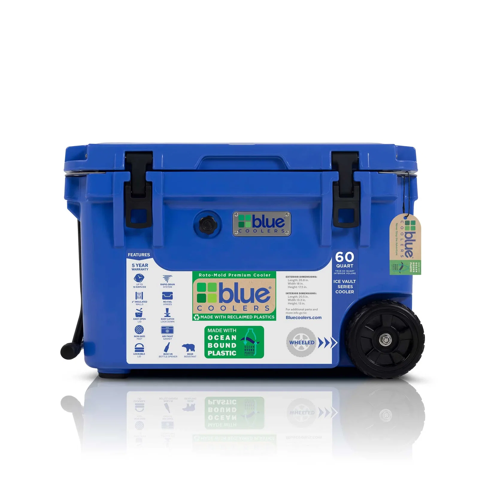 Image of Ocean Bound Reclaimed Plastics 60 Quart Roto-Molded Cooler with Wheels