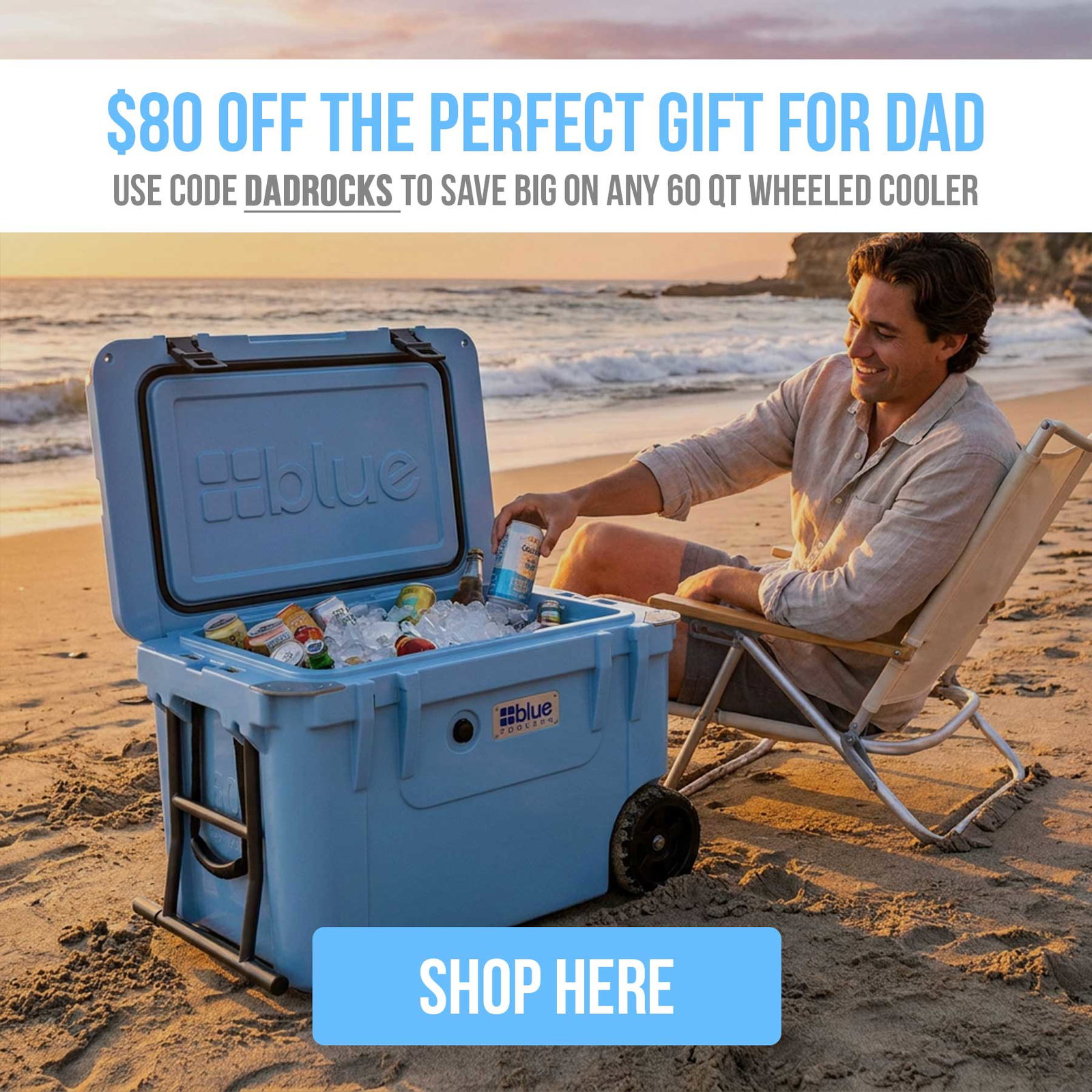 $80 Off a Blue 60 Qt Cooler with Wheels
