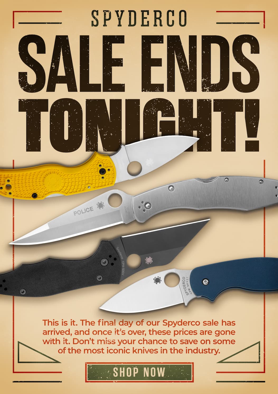 Spyderco Sale Ends Tonight!