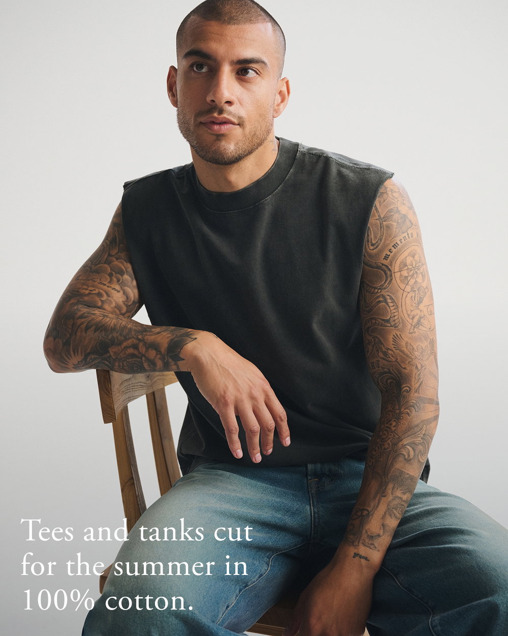 Tees and tanks cut for the summer in 100% cotton.