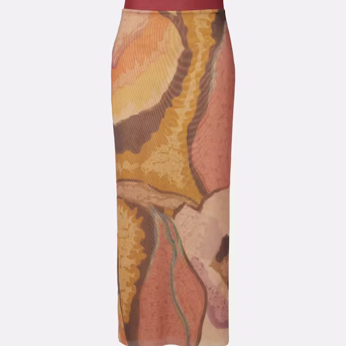 Printed Mesh Maxi Skirt