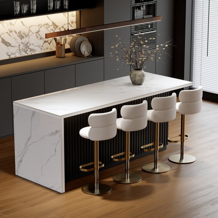 Modern 72" Glossy Sintered Stone Kitchen Island with Storage, White & Black