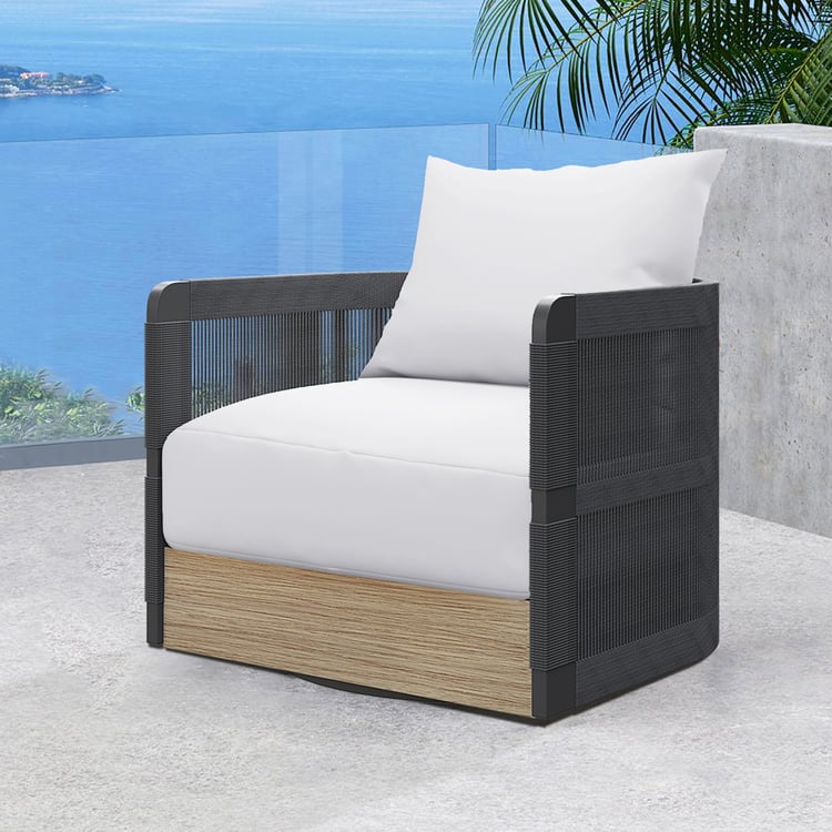 Costra Outdoor Aluminum & Rope Weave Swivel Lounge Chair in Black
