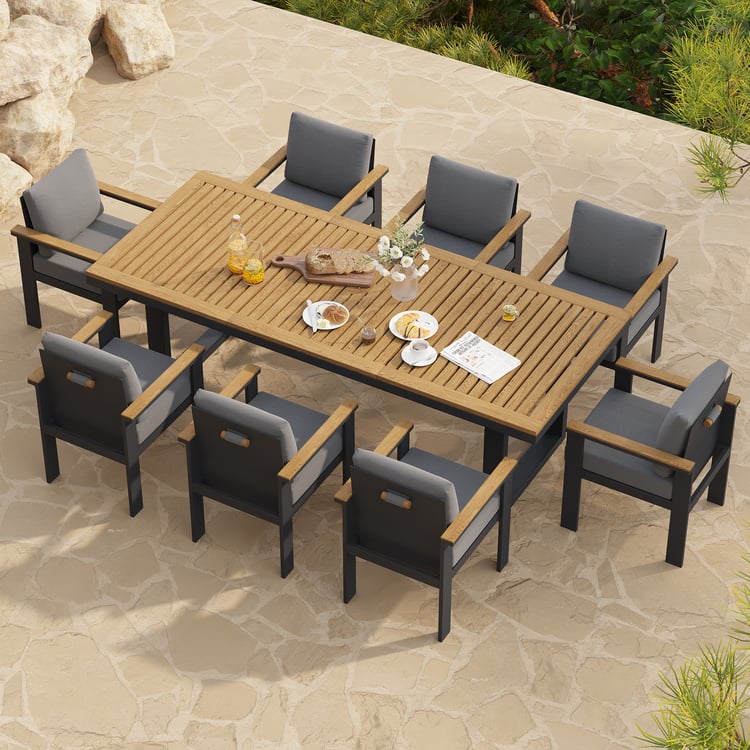 Tevara 9 Pieces Rectangle Wood & Aluminum Outdoor Patio Dining Set for 8 Person