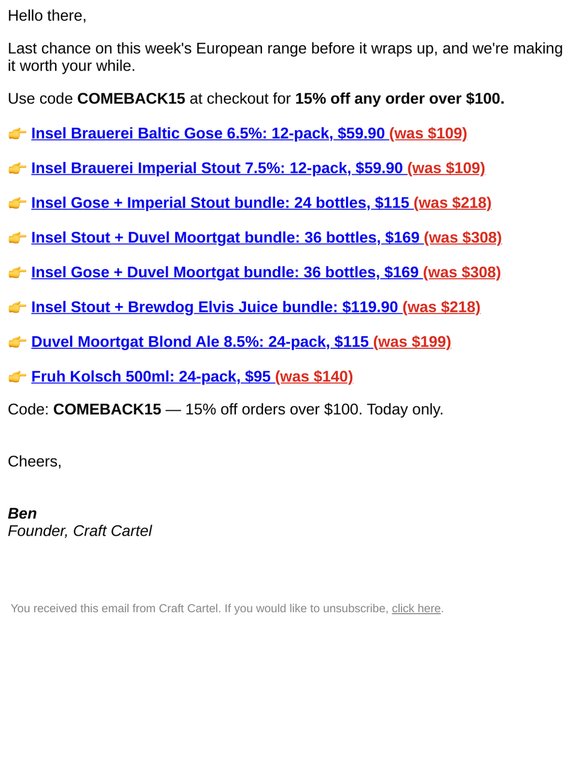 Last chance: 15% off Insel + Duvel today